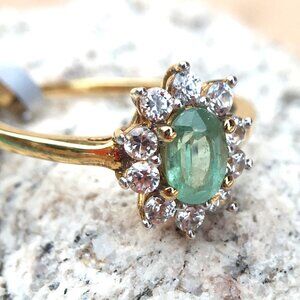 Green Kyanite Natural White Zircon Gold Over Sterling Silver Ring .925 Gemstones